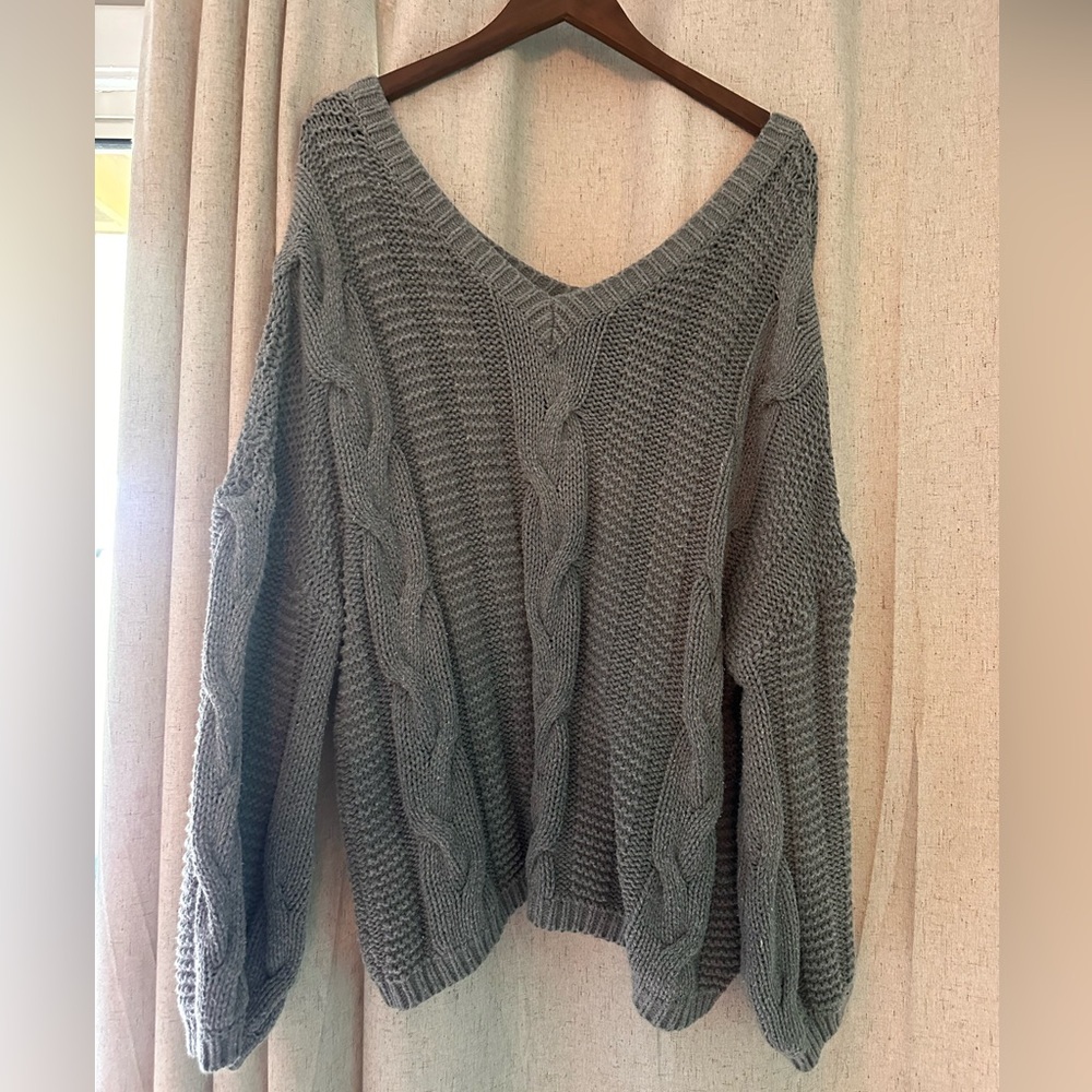 Gray Cable Knit Women's Sweater
